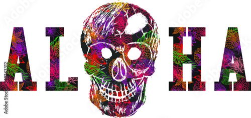 Aloha and skull tshirt print and embroidery graphic design vector art