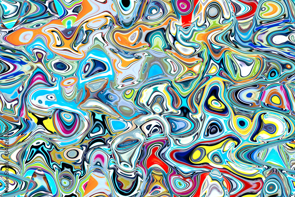 Abstract multicolored background design of zigzag and swirls.