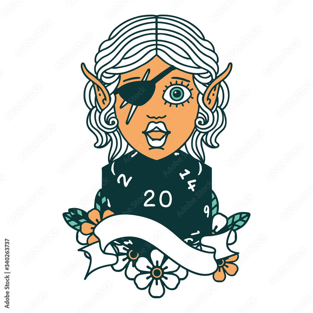 Fototapeta premium elf rogue character with natural twenty dice roll illustration