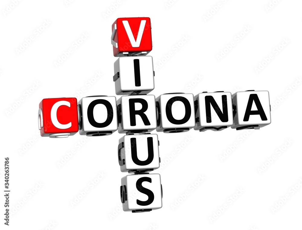 Coronavirus COVID-19. 3D red-white crossword puzzle on white background. Coronavirus COVID-19. 3D red-white crossword puzzle on white background.