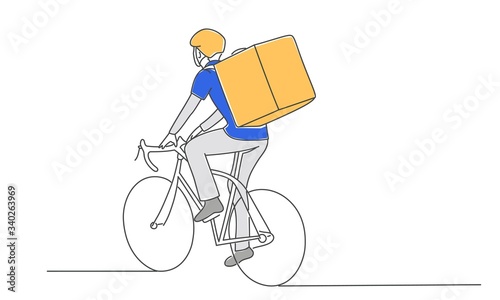 Delivery man on the bike. Hand drawn vector illustration.