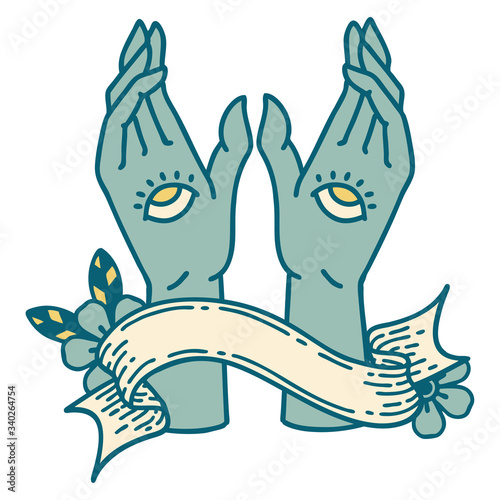 tattoo with banner of mystic hands