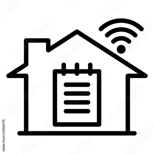 Vector is work at home outline icon with report paper and internet wifi on white background.