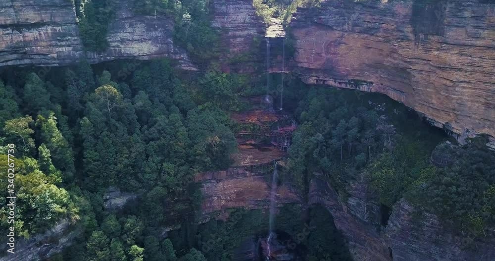 Dramatic view of Wentworth Falls in flow, Blue Mountains NSW Australia