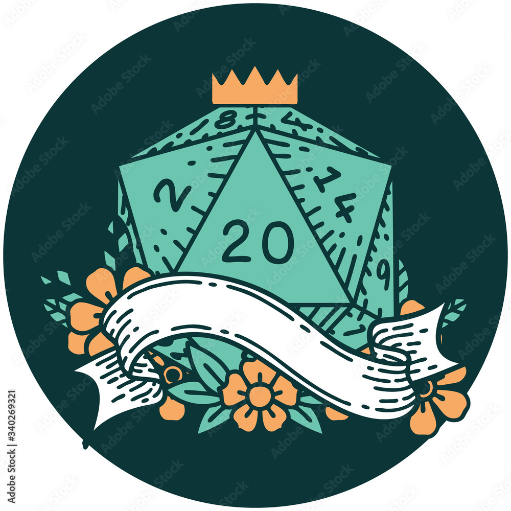 natural twenty D20 dice roll icon