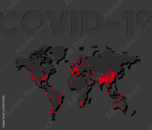 World Map Confirmed Cases Coronavirus with Covid-19 sign over it