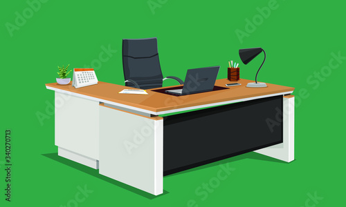 office Desk or Table isolated on green background. symbol or Icon Vector Illustration