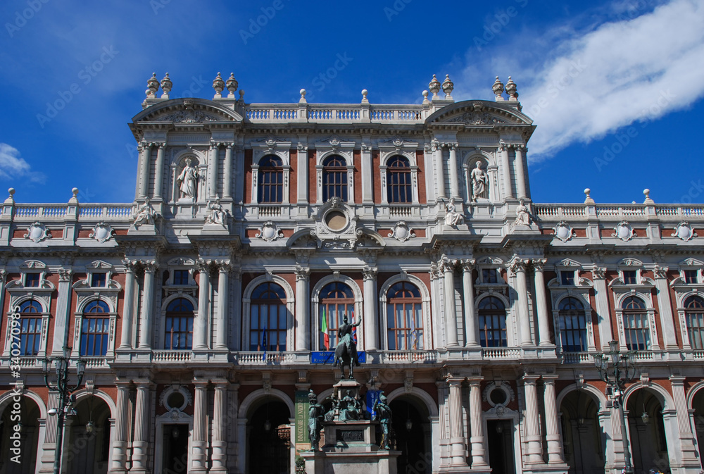 The rear facade of the Palazzo Carignano in Turin, Italy