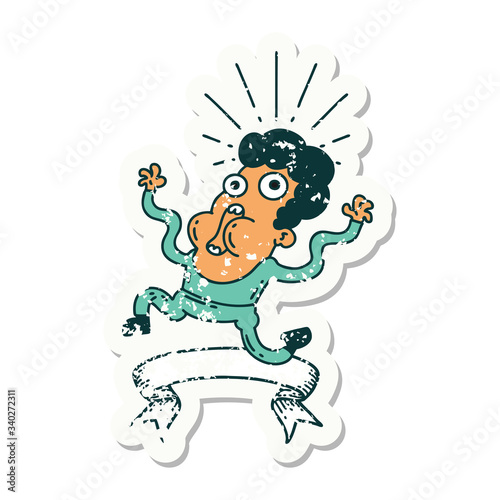 grunge sticker of tattoo style frightened man
