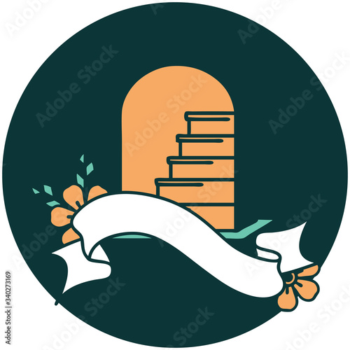 icon with banner of a grave stone