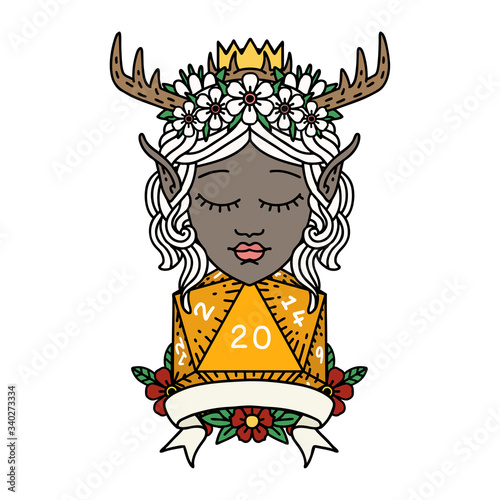 elf druid character with natural 20 dice roll illustration