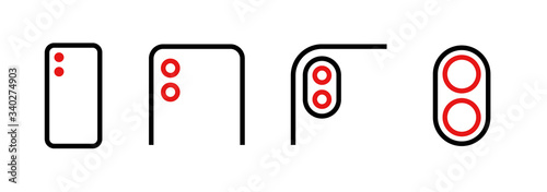 Set of module dual camera different scale icons. Editable line vector.