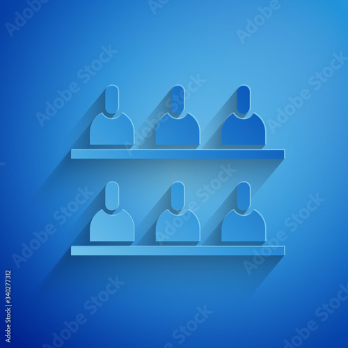 Paper cut Jurors icon isolated on blue background. Paper art style. Vector Illustration