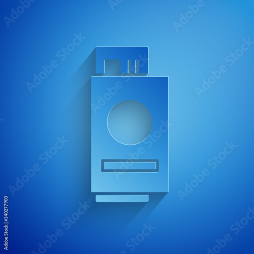 Paper cut Passport with ticket icon isolated on blue background. Identification Document. Concept travel and tourism. Paper art style. Vector Illustration