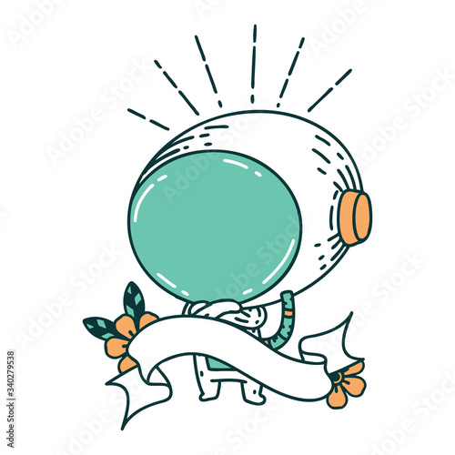 banner with tattoo style astronaut