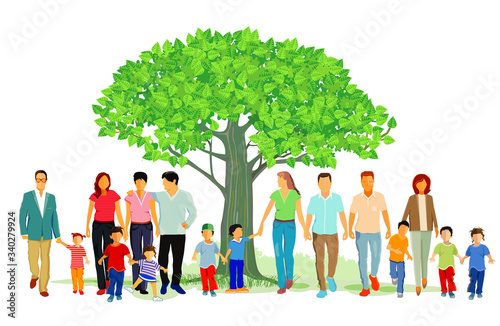 fröhliche Familien Gruppe in der Natur, illustration