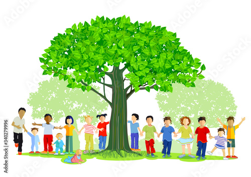 fröhliche Kinder Gruppe in der Natur, illustration