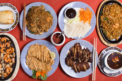 Table with traditional chinese food.