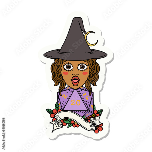 human mage with natural 20 D20 dice roll sticker
