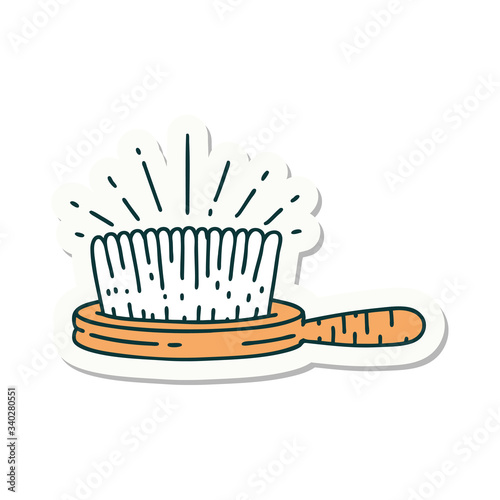 sticker of tattoo style hairbrush