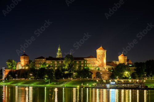 Krakow - Wawel castle at night. Poland Europe.
