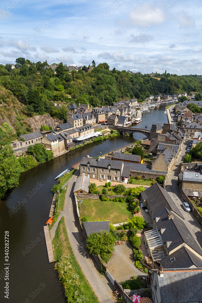 Dinan, France. Aerial view of the city on the banks of the Rance River
