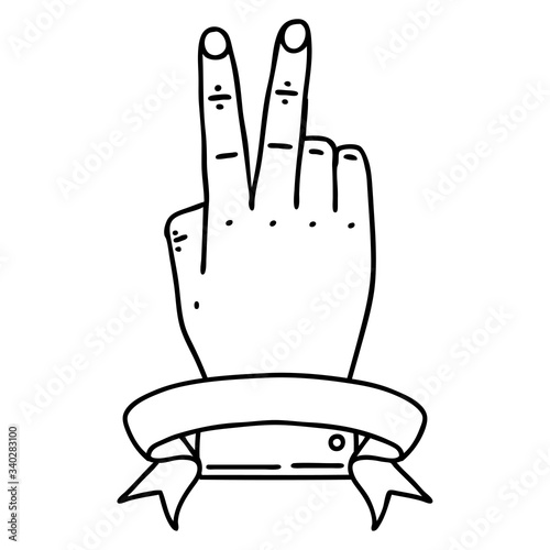 victory v hand gesture with banner illustration