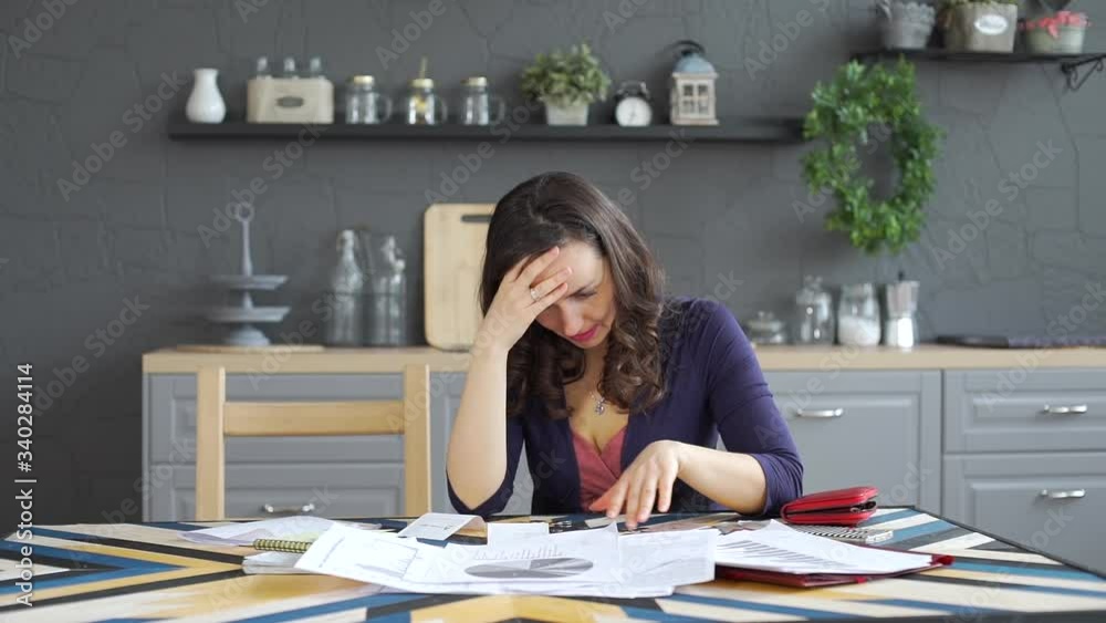 Young Caucasian Unemployment Woman Counting Remaining Money due to Economic Financial Crisis. Slow Motion. Bankrupt, Poverty, Tax, Money Concept Young Caucasian Unemployment Woman Counting Remaining Money due to Economic Financial Crisis. Slow Motion. Bankrupt, Poverty, Tax, Money Concept