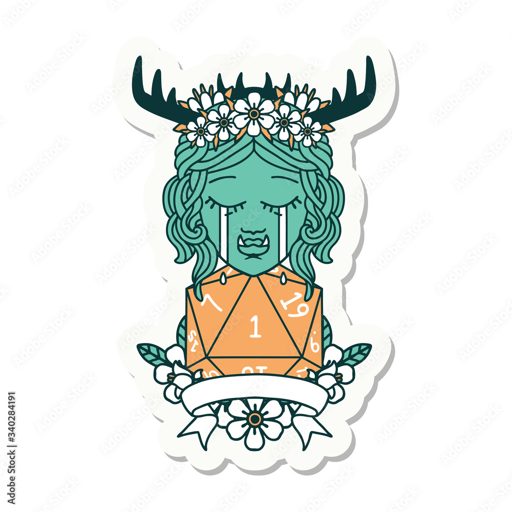 crying orc druid character with natural one roll sticker crying orc druid character with natural one roll sticker