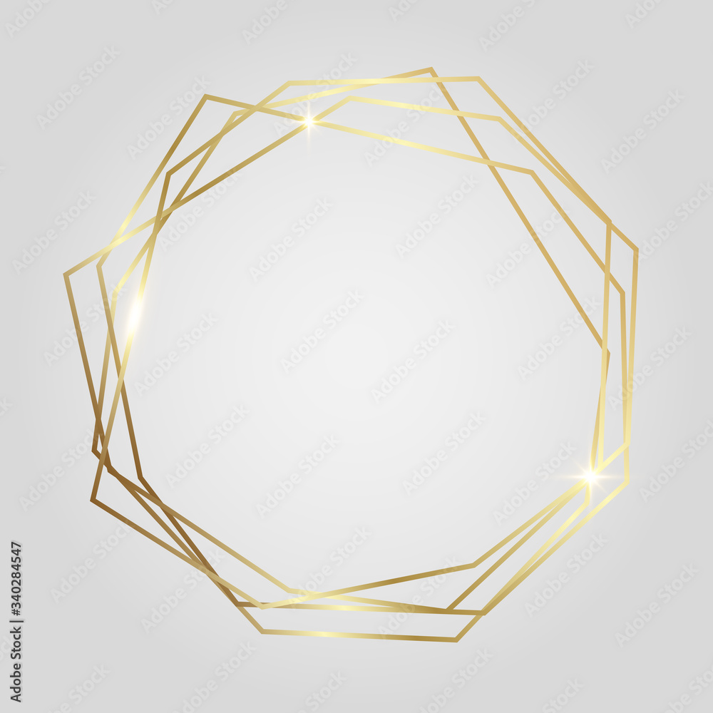 Golden shiny glowing polygonal frame isolated Golden shiny glowing polygonal frame isolated