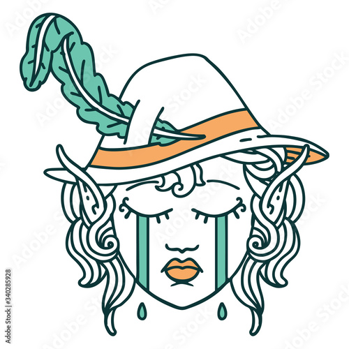 crying elf bard character face illustration