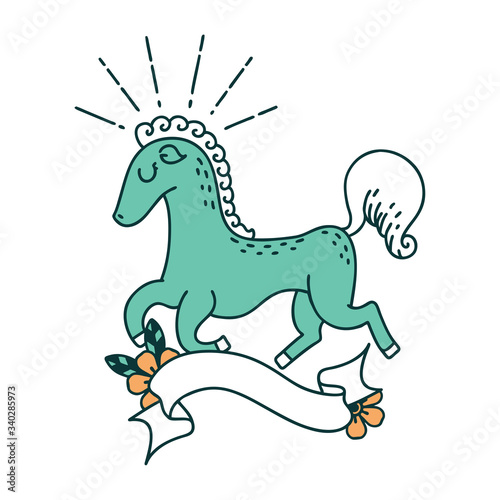 banner with tattoo style prancing stallion
