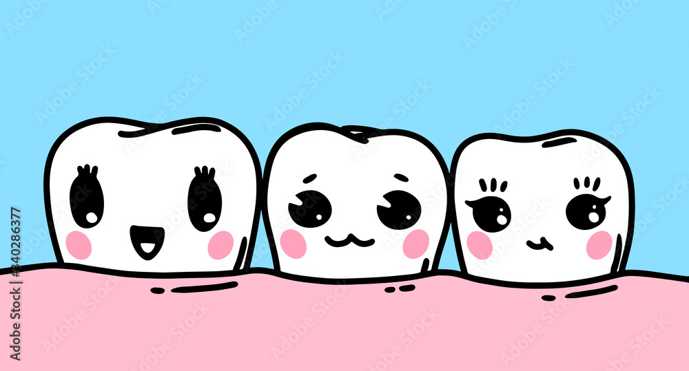 Fototapeta premium Teeth cute characters. Dental oral health care vector illustration