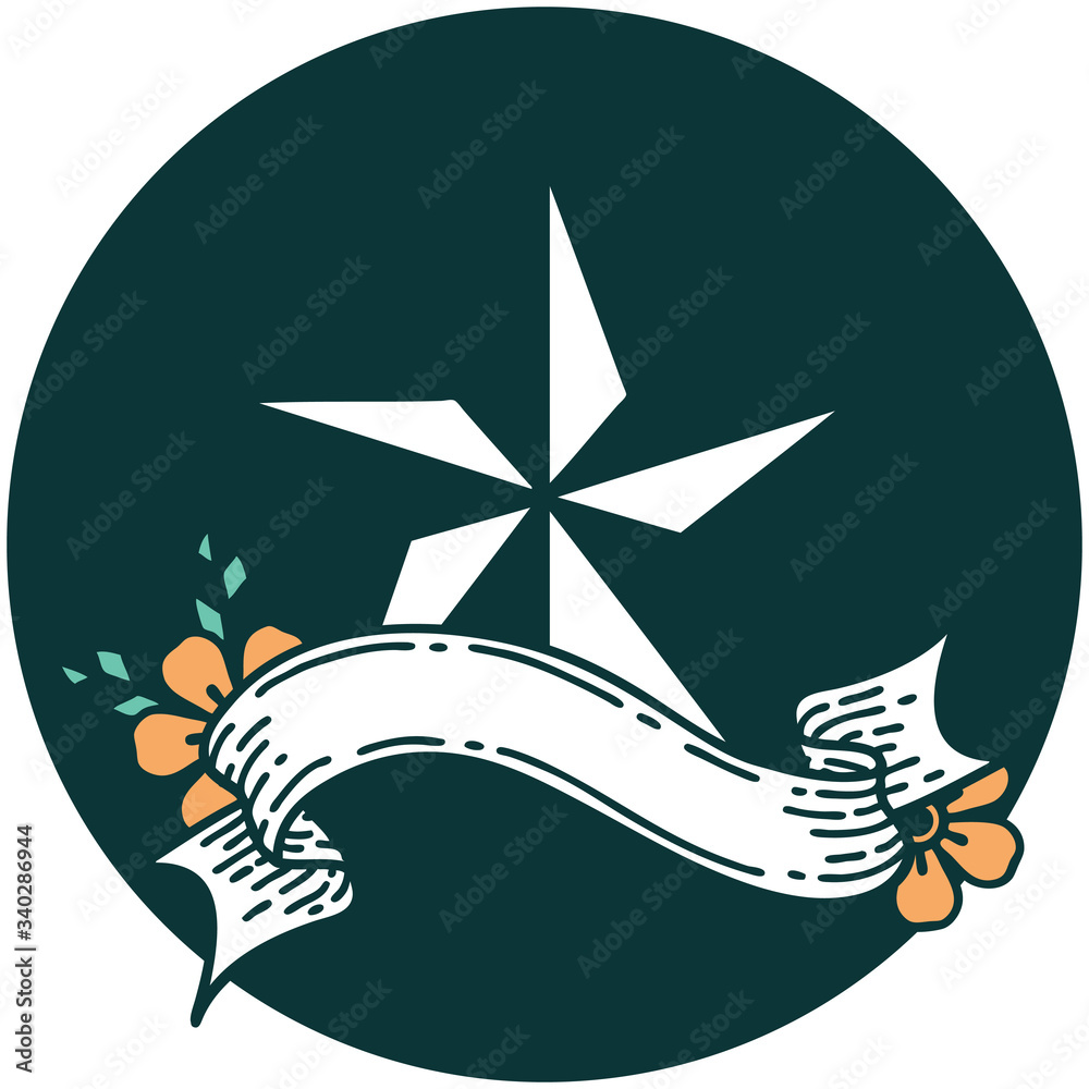 icon with banner of a star icon with banner of a star
