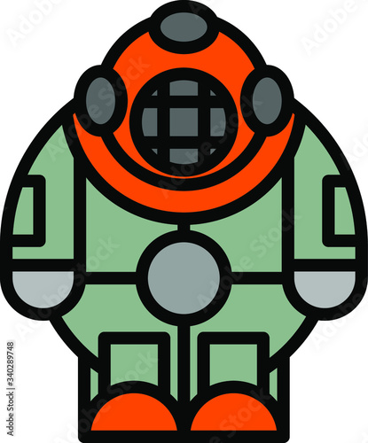 Man wearing old-fashioned diving suit with copper helmet