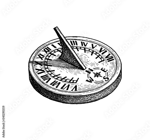 Ink sketch of sundial.