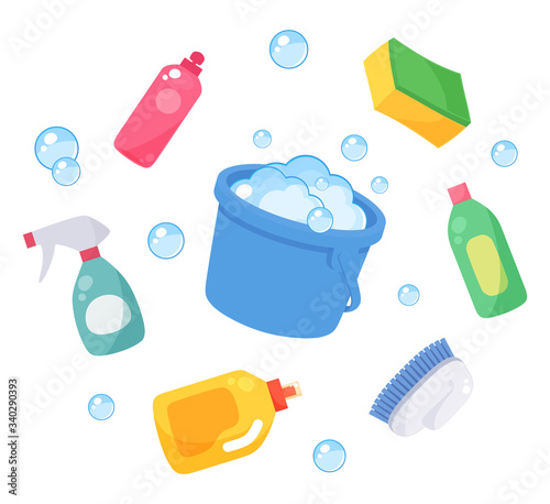 丸く散らばった掃除用具のイラスト