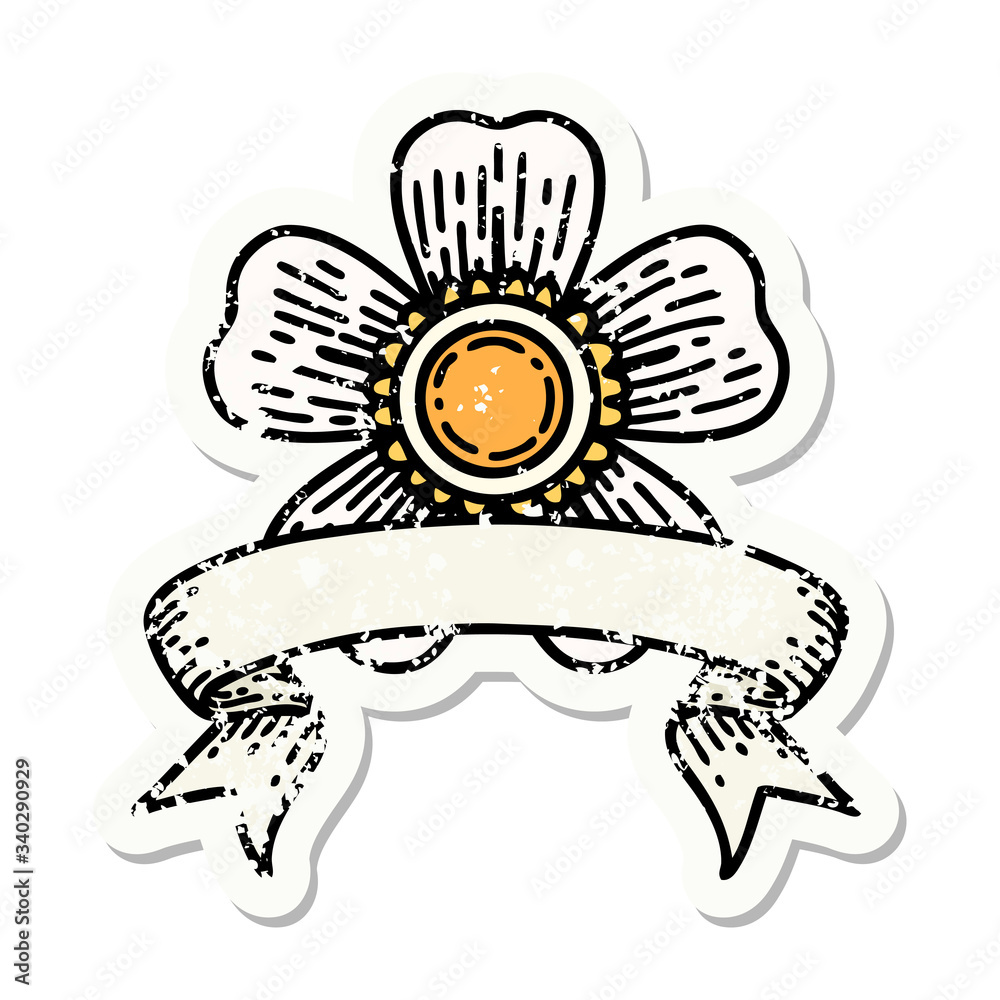 grunge sticker with banner of a flower grunge sticker with banner of a flower
