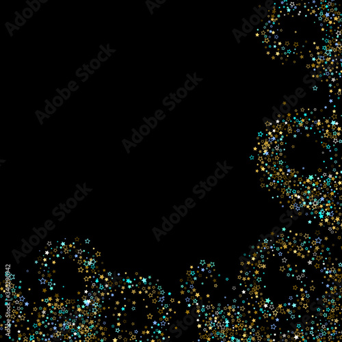 Gold, Blue stars, sprocket, shiny confetti. 