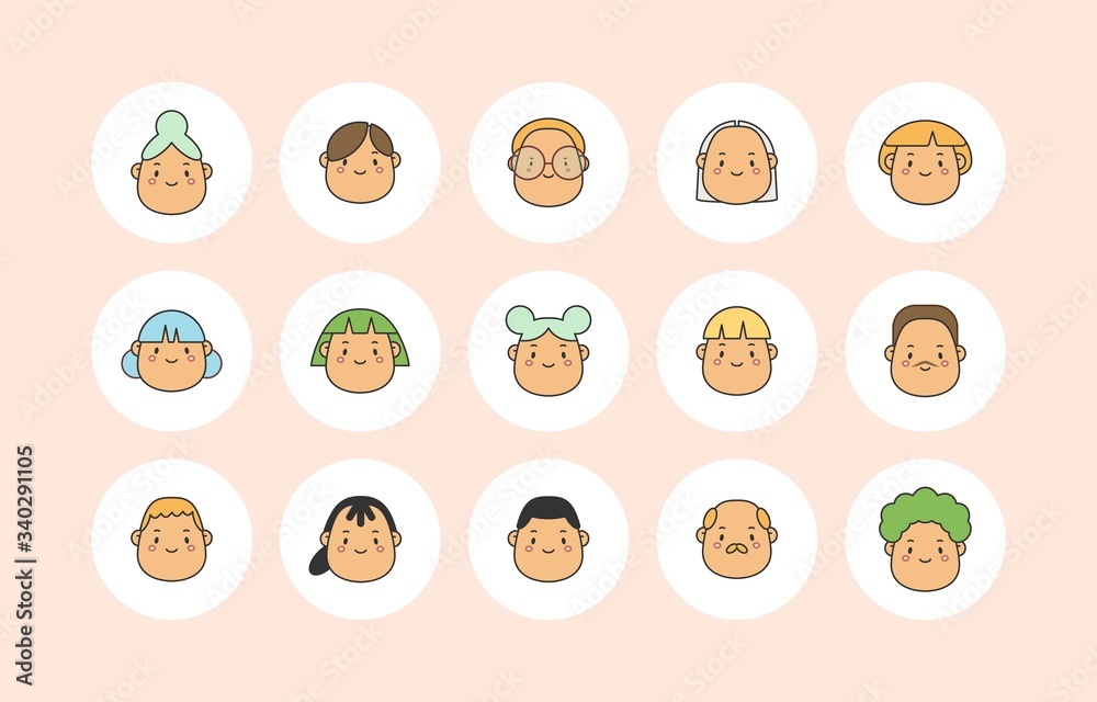 Set of Circle Face Avatars. Round stickers. Stylish Haircuts ...