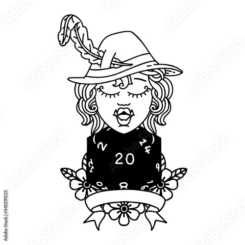 half orc bard with natural 20 dice roll illustration