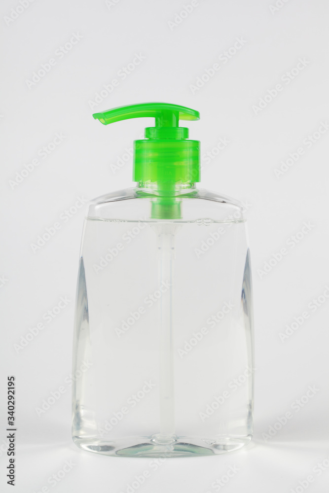 Bottle with antiseptic on a white background close-up Bottle with antiseptic on a white background close-up