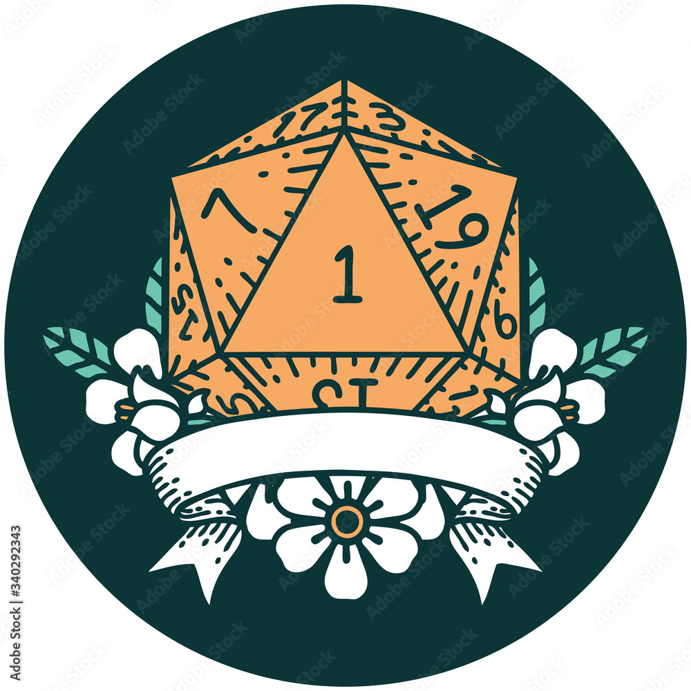 natural one d20 dice roll icon