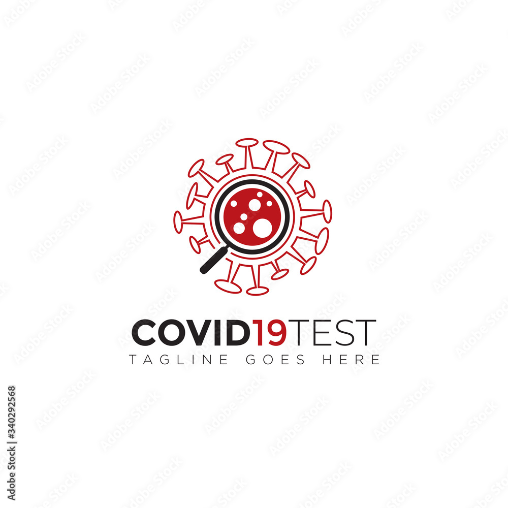 covid19test logo, magnifying glass and virus vector covid19test logo, magnifying glass and virus vector