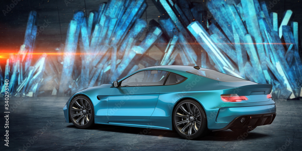 Fototapeta 3D rendering of a brand-less generic concept car