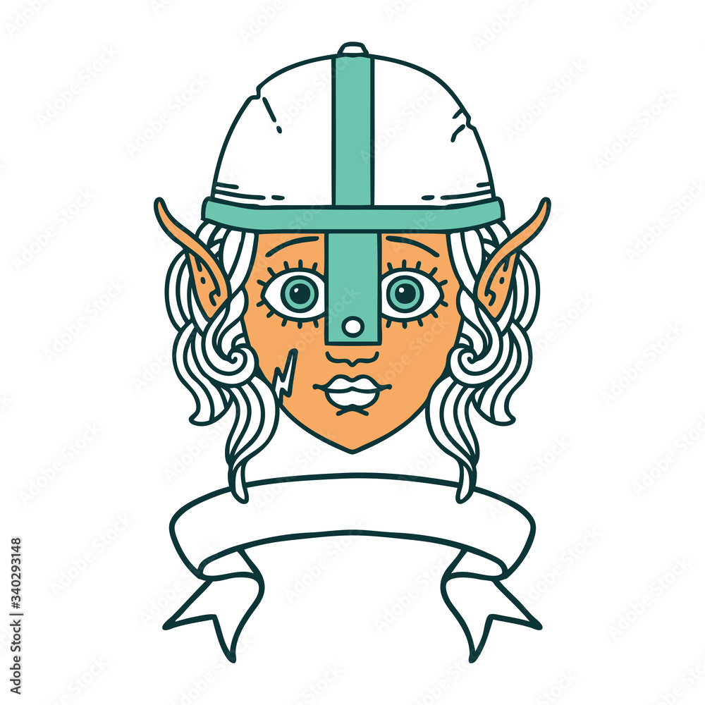 elf fighter character face with banner illustration