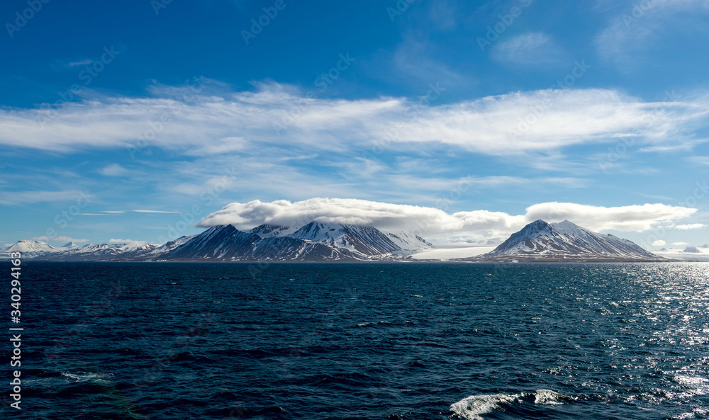 Antarctic landscape with mountains view from expedition ship 