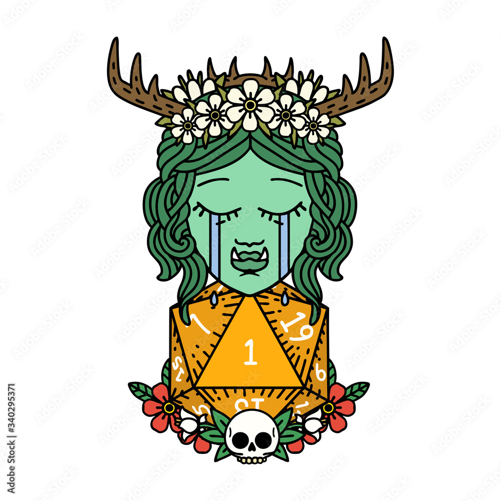 sad half orc druid character with natural one dice roll illustration sad half orc druid character with natural one dice roll illustration