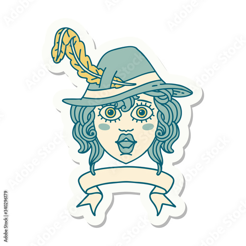 human bard character with banner sticker