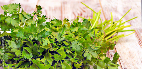 Parsley surrounded by rustic bakground
